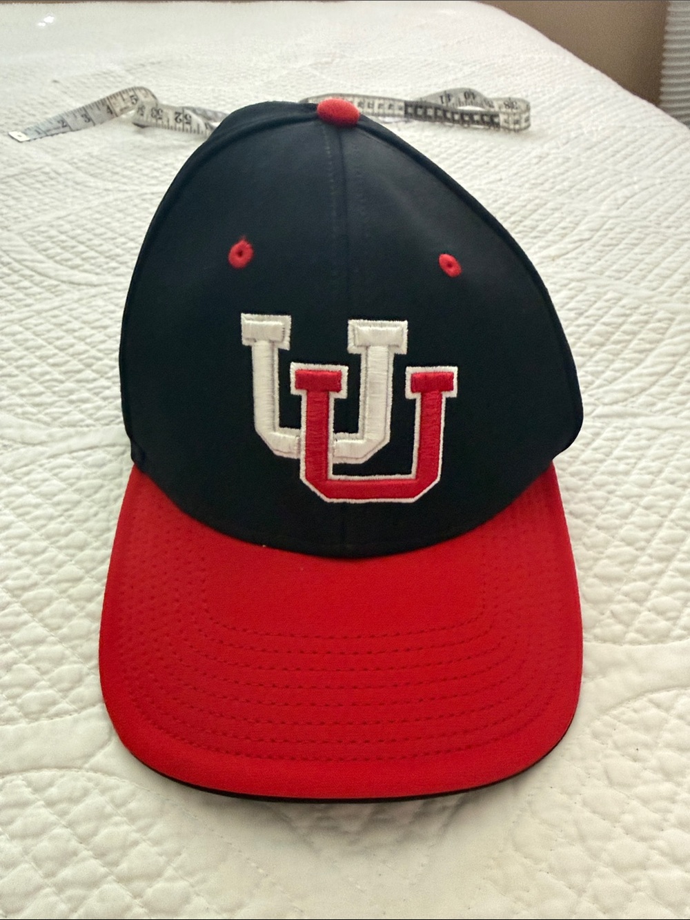 Black and Red Baseball Cap with Embroidered UU Logo